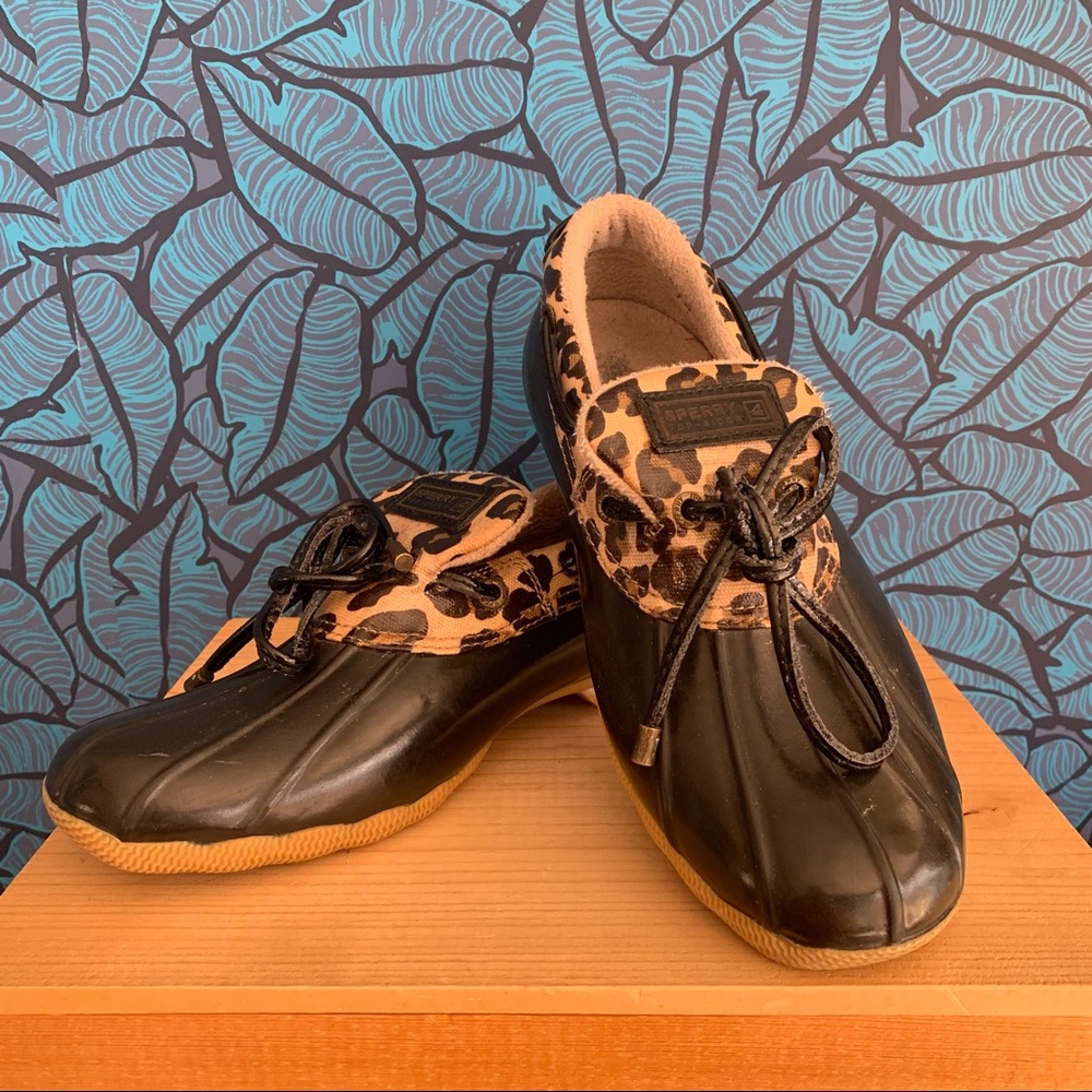 Sperry Top Sider Waterproof Rubber Duck Boot Cheetah Leopard Print Womens Size 7